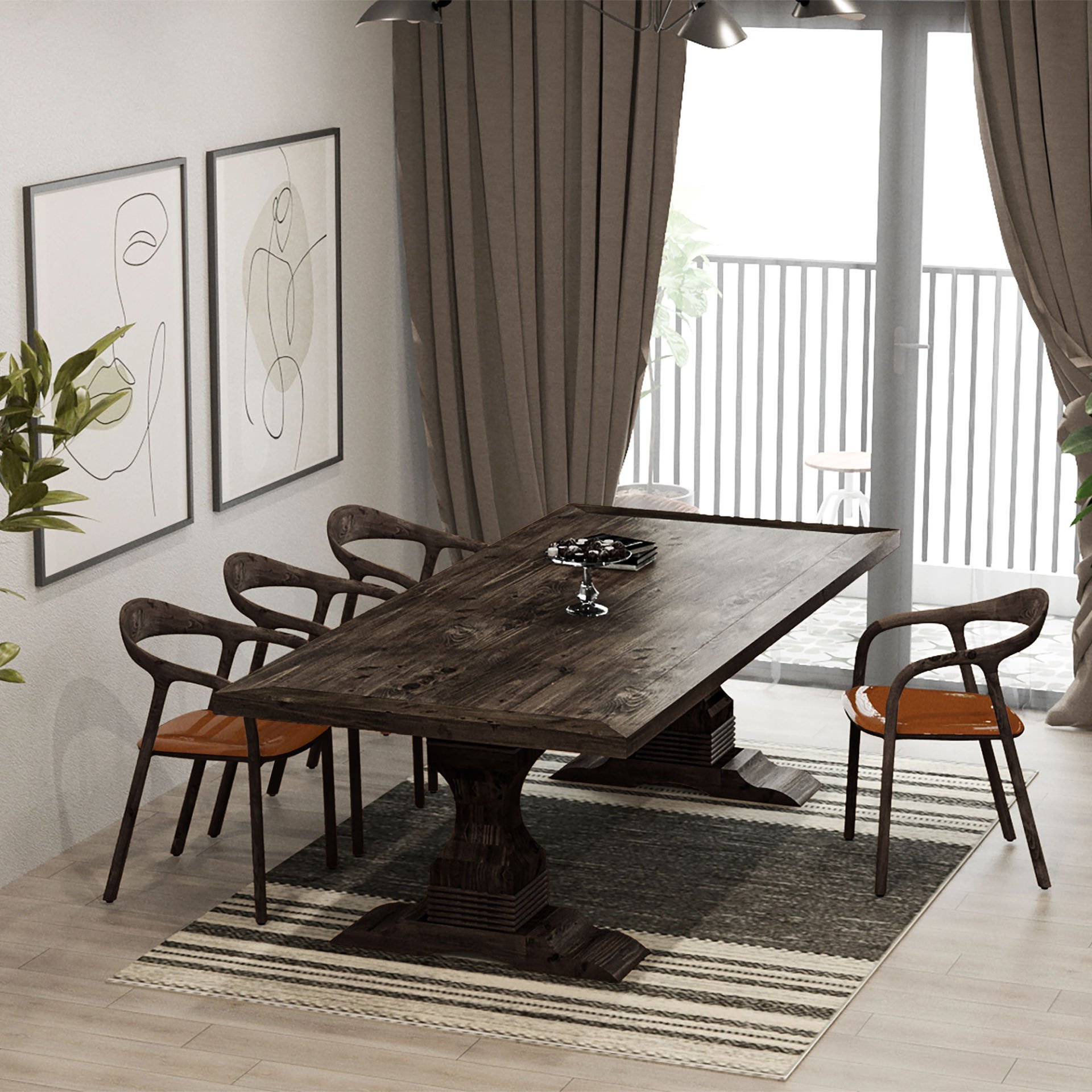 Barbaros Yemek Masası Koyu Ceviz - Düz Kenarlı - 210x100x75