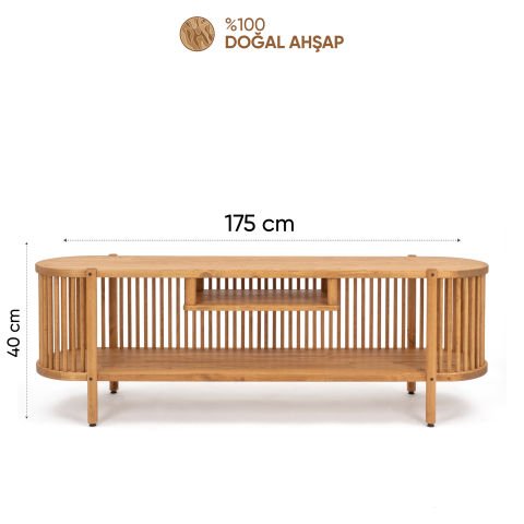 Lathe Açık Raflı Ahşap TV Ünitesi 173×57×39 cm | Masif Çam