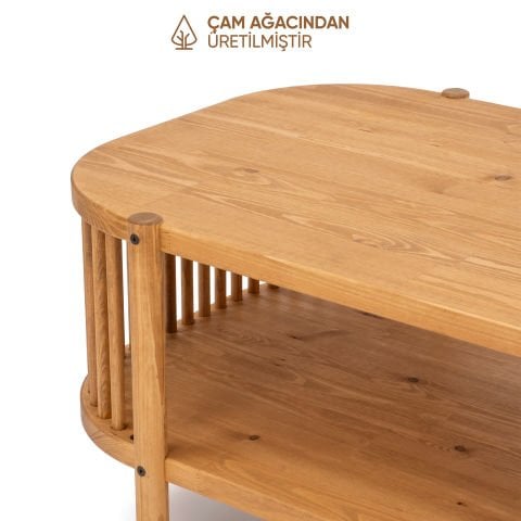 Lathe Doğal Ahşap Orta Sehpa 114×45×60 cm | Oval Çıtalı Modern